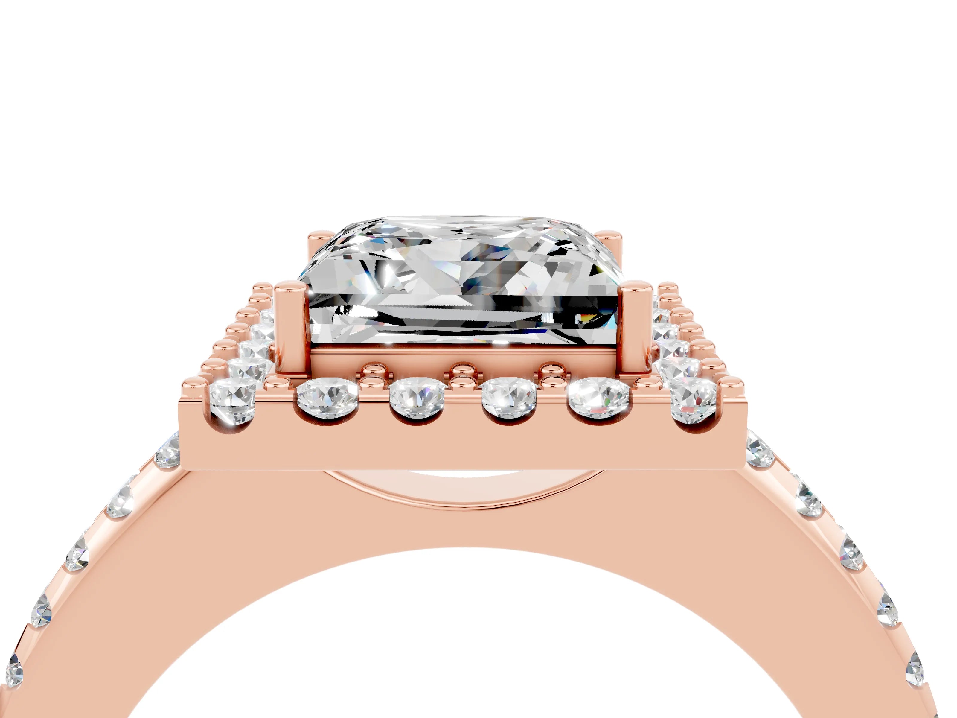 Rose gold Princess Cut Moissanite Pavé Halo Ring with Four-Prong Setting_16