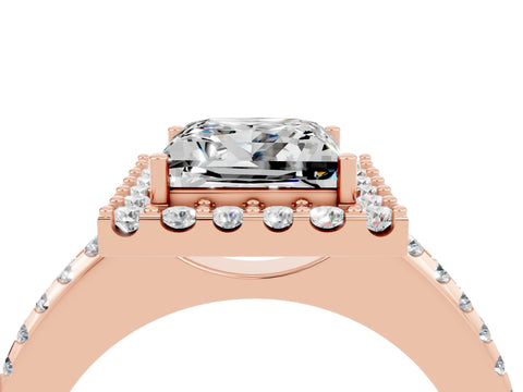 Rose gold Princess Cut Moissanite Pavé Halo Ring with Four-Prong Setting_16