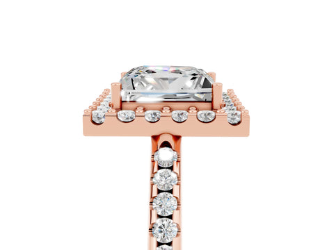 Rose gold Princess Cut Moissanite Pavé Halo Ring with Four-Prong Setting_17