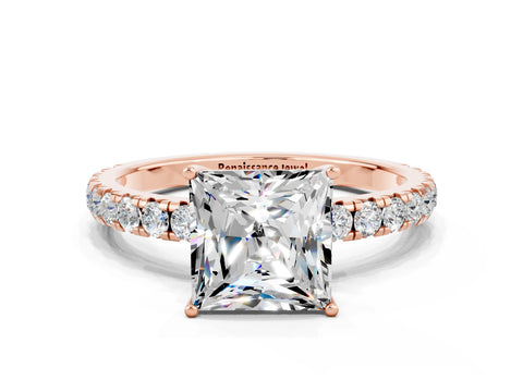 Rose gold Princess Cut Moissanite Pavé Solitaire Engagement Ring with Four-Prong Setting_12