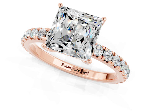 Rose gold Princess Cut Moissanite Pavé Solitaire Engagement Ring with Four-Prong Setting_13