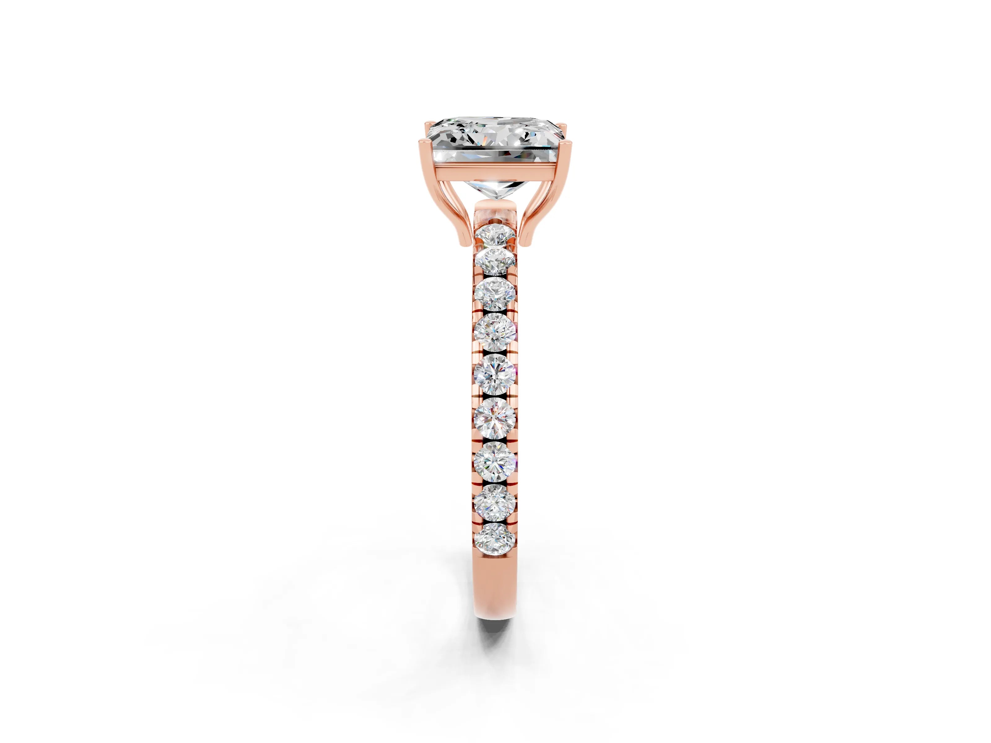 Rose gold Princess Cut Moissanite Pavé Solitaire Engagement Ring with Four-Prong Setting_14