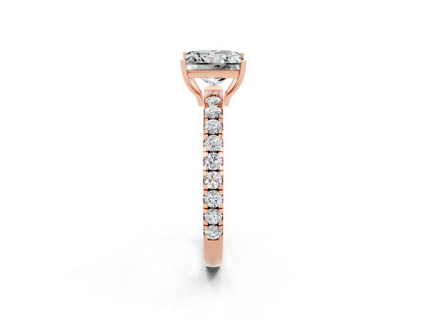 Rose gold Princess Cut Moissanite Pavé Solitaire Engagement Ring with Four-Prong Setting