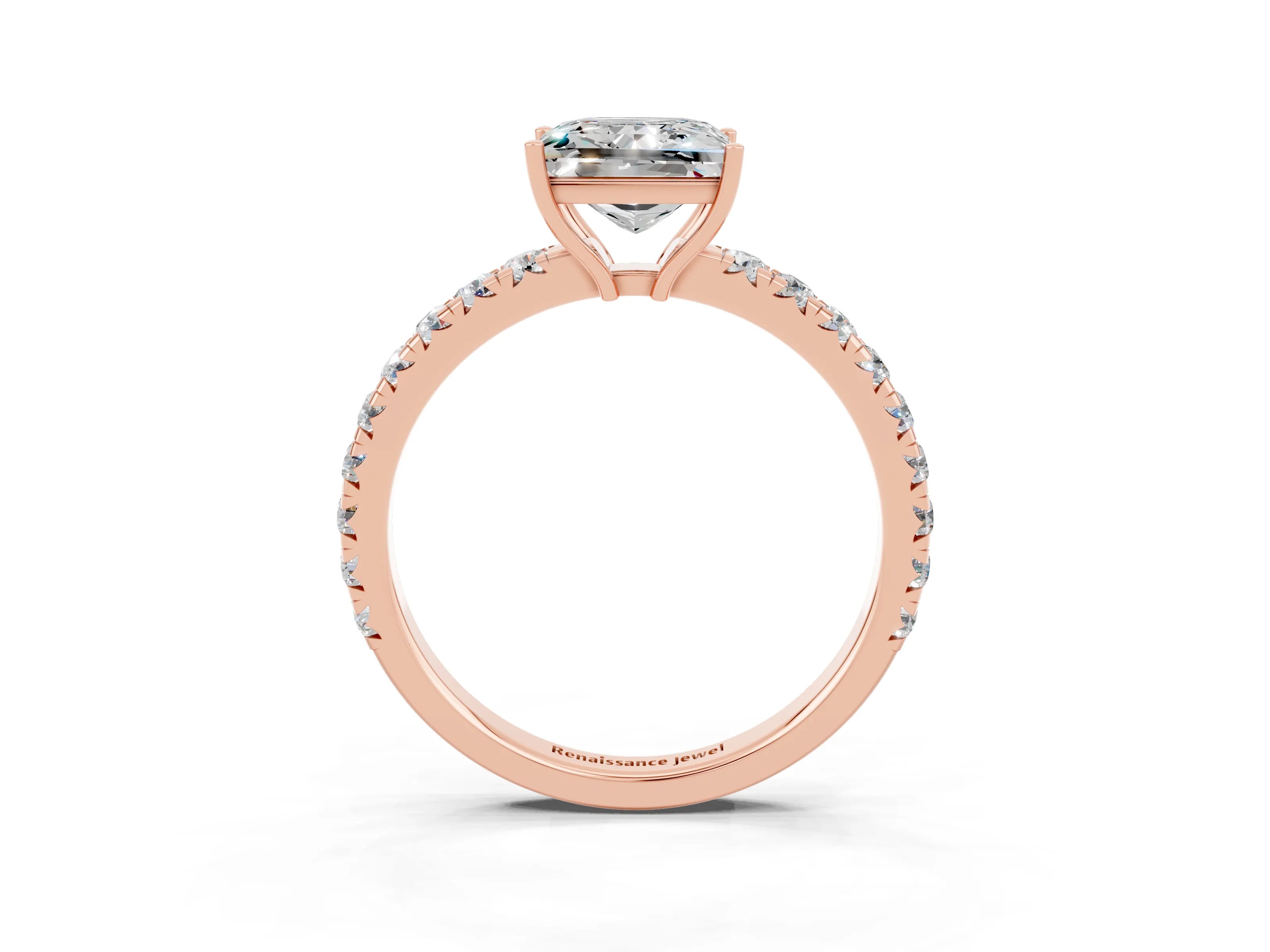 Rose gold Princess Cut Moissanite Pavé Solitaire Engagement Ring with Four-Prong Setting_15