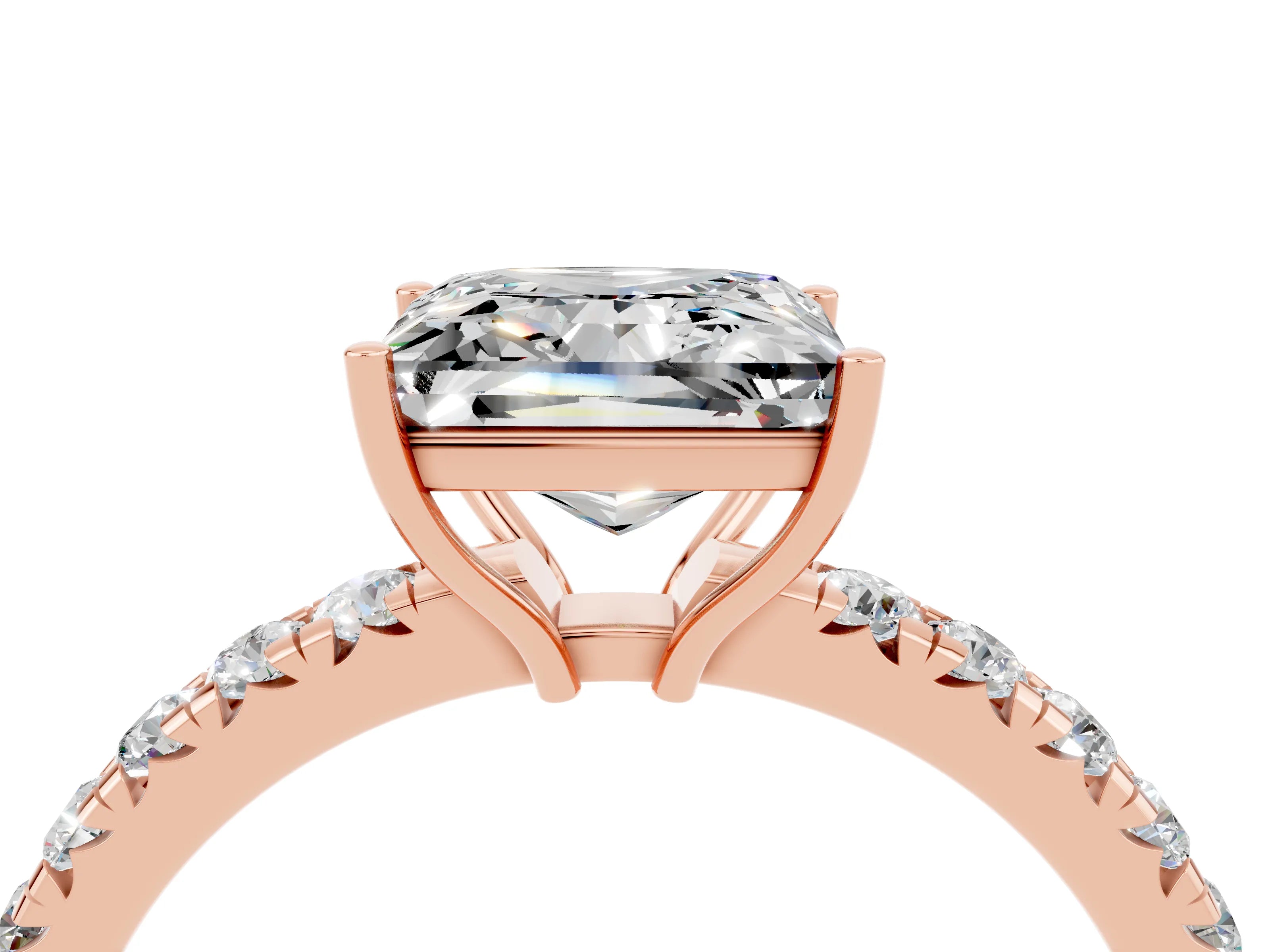 Rose gold Princess Cut Moissanite Pavé Solitaire Engagement Ring with Four-Prong Setting_16