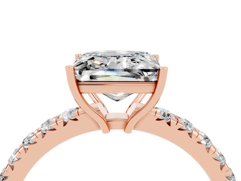 Rose gold Princess Cut Moissanite Pavé Solitaire Engagement Ring with Four-Prong Setting_16