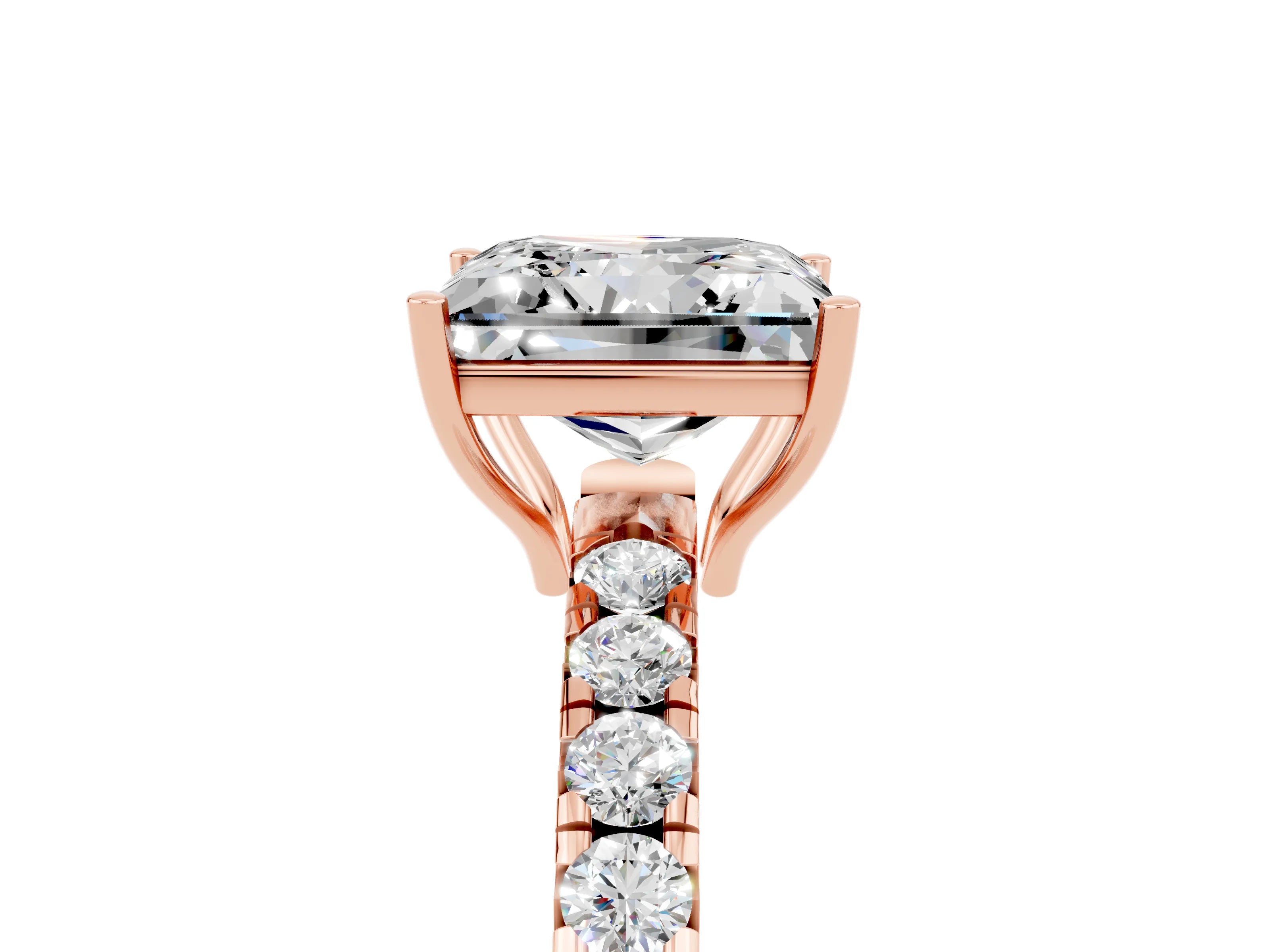 Rose gold Princess Cut Moissanite Pavé Solitaire Engagement Ring with Four-Prong Setting_17