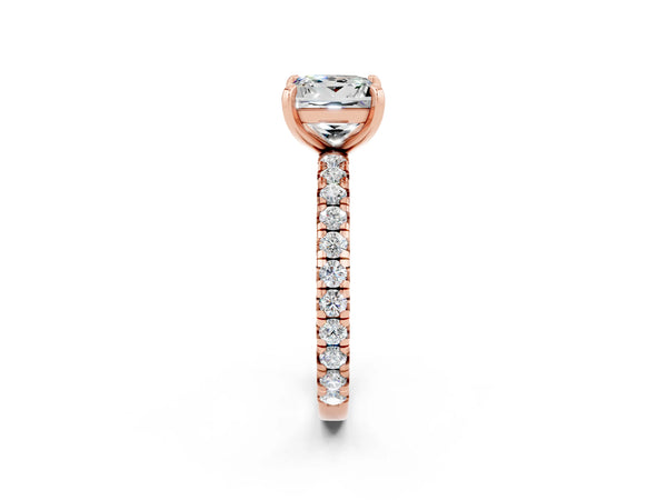 Rose gold Princess Cut Moissanite Pavé Solitaire Ring with Round Band and Prong Setting