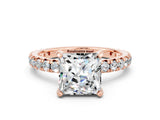 Rose gold Princess Cut Moissanite Pavé Solitaire Ring with Round Band and Prong Setting_24