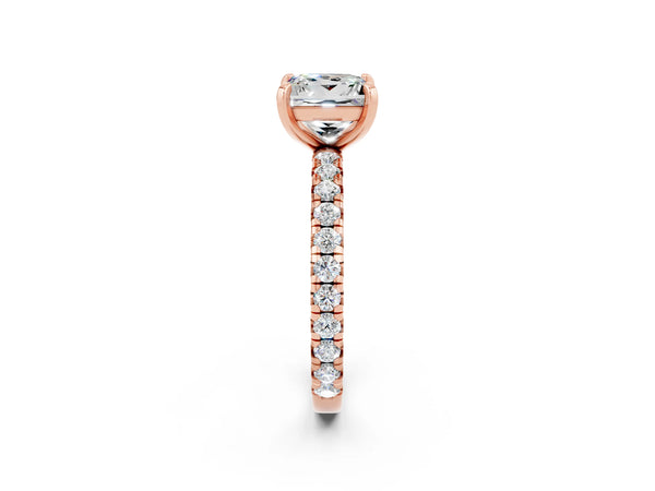 Rose gold Princess Cut Moissanite Pavé Solitaire Ring with Round Band and Prong Setting