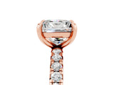 Rose gold Princess Cut Moissanite Pavé Solitaire Ring with Round Band and Prong Setting_29