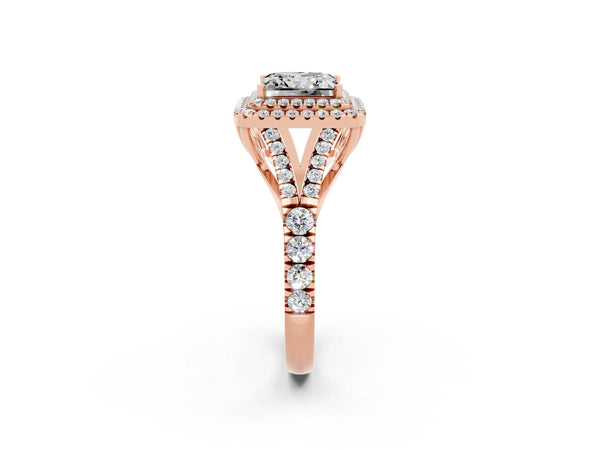 Rose gold Princess Cut Moissanite Pavé Split Shank Double Halo Engagement Ring