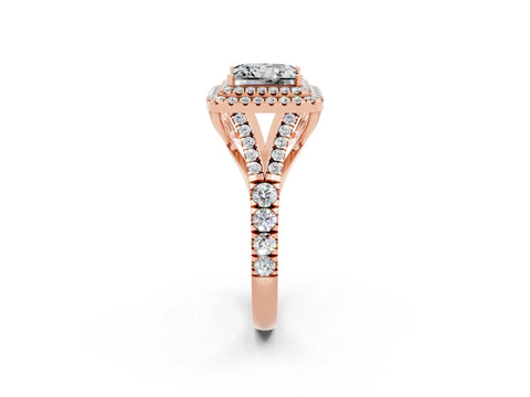 Rose gold Princess Cut Moissanite Pavé Split Shank Double Halo Engagement Ring_2
