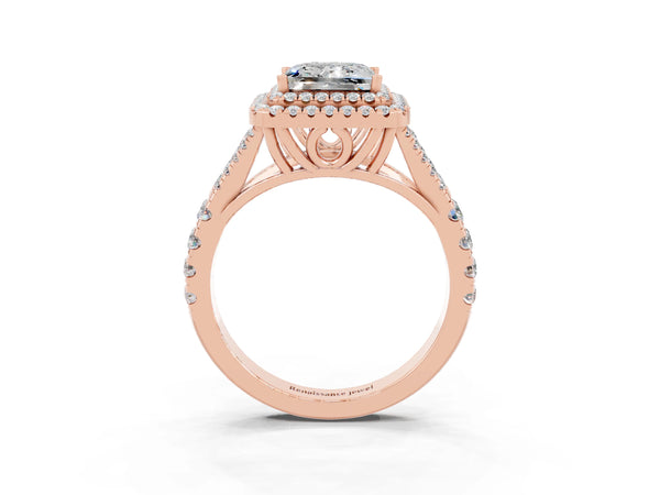 Rose gold Princess Cut Moissanite Pavé Split Shank Double Halo Engagement Ring
