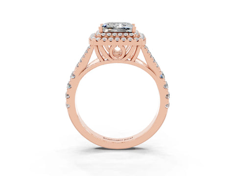 Rose gold Princess Cut Moissanite Pavé Split Shank Double Halo Engagement Ring_3