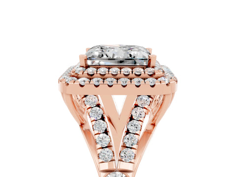 Rose gold Princess Cut Moissanite Pavé Split Shank Double Halo Engagement Ring_5