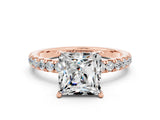 Rose gold Princess Cut Moissanite Pave Band Solitaire Ring with Four-Prong Setting_24