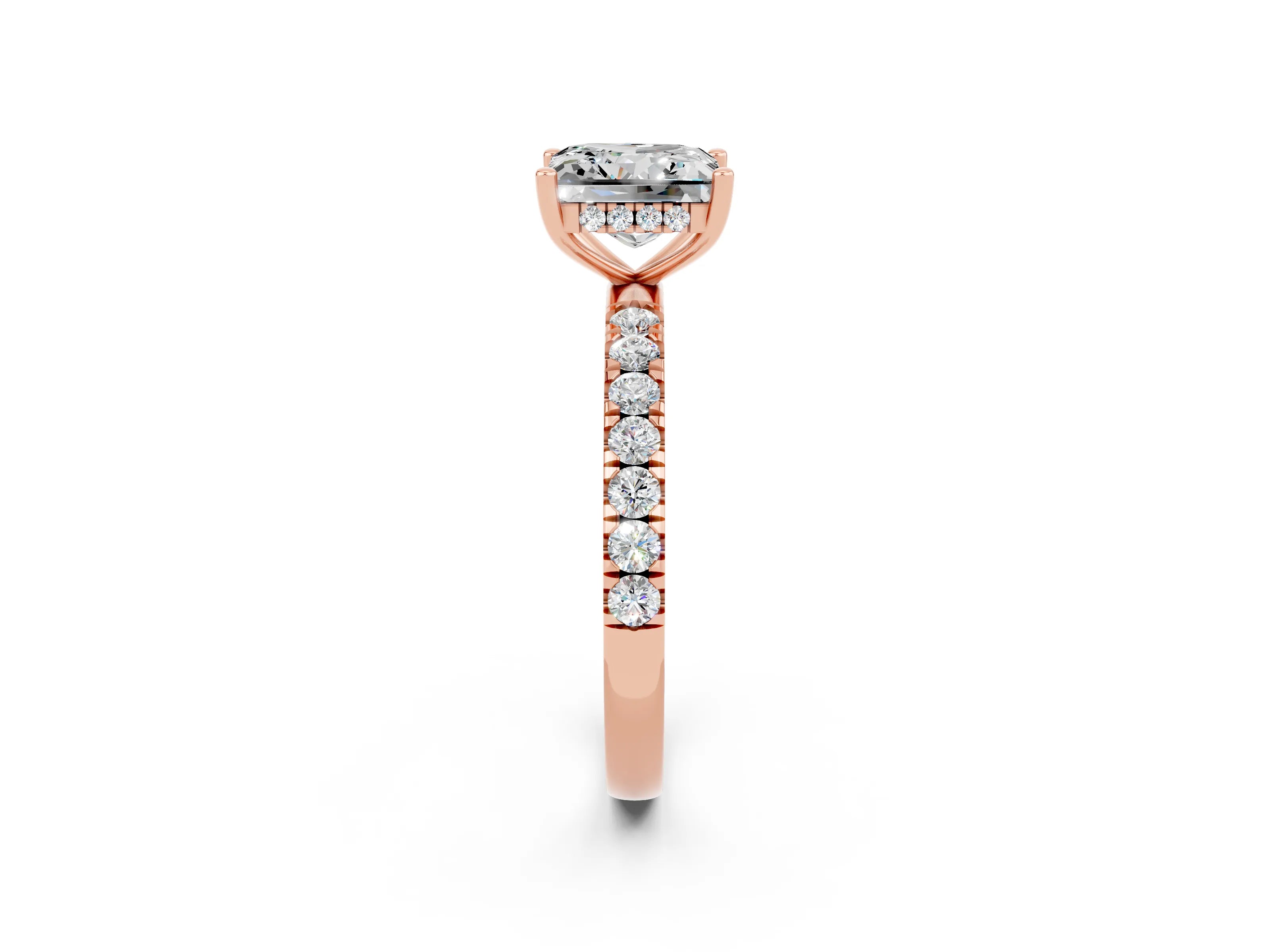 Rose gold Princess Cut Moissanite Pave Band Solitaire Ring with Four-Prong Setting_26