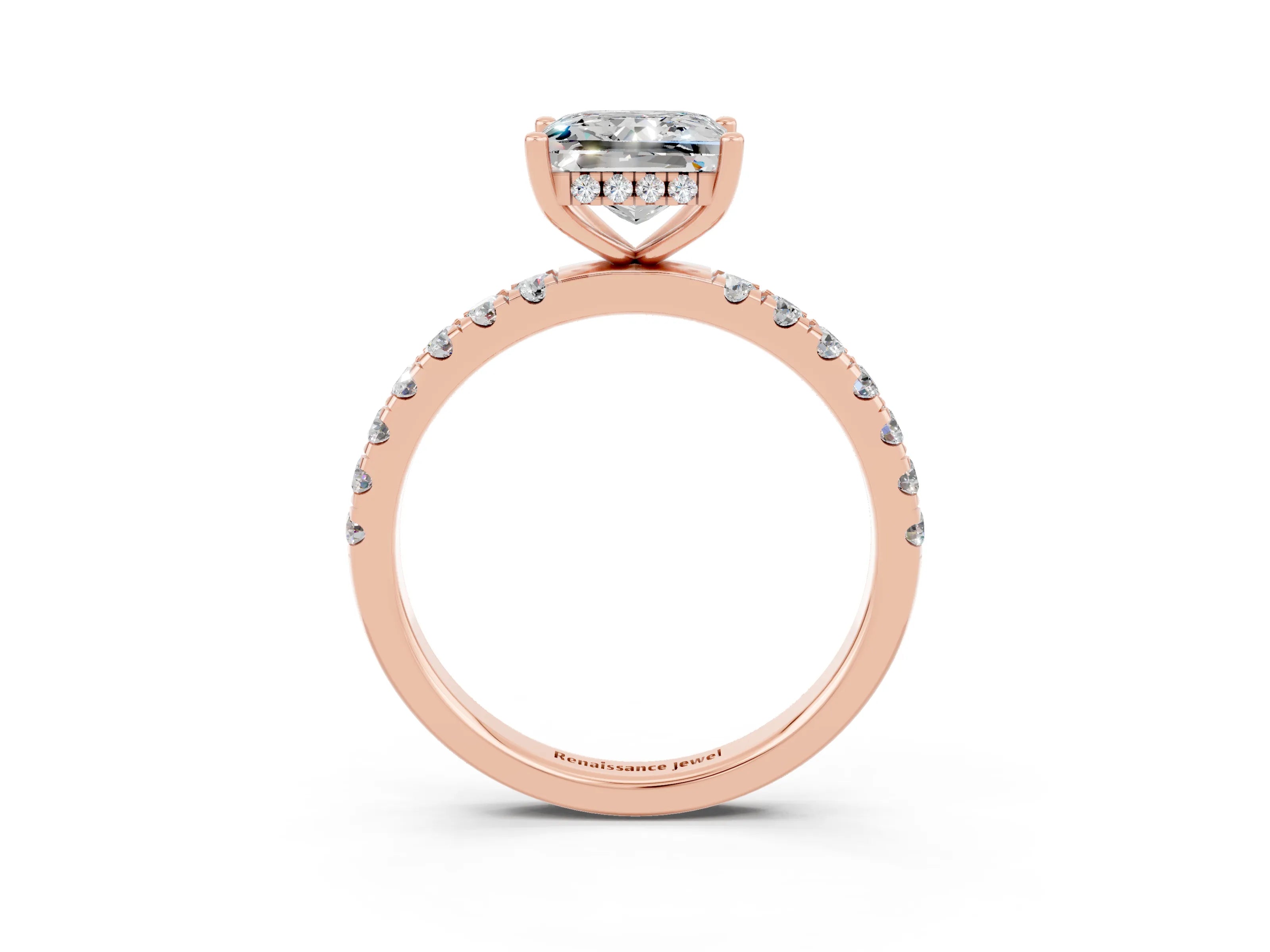 Rose gold Princess Cut Moissanite Pave Band Solitaire Ring with Four-Prong Setting_27