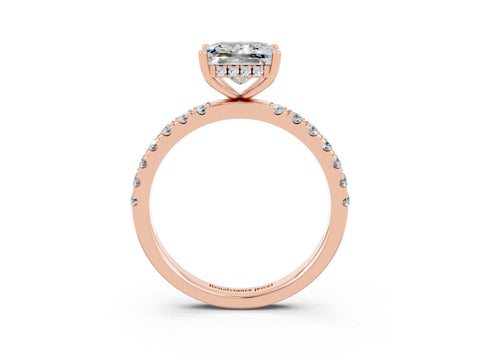 Rose gold Princess Cut Moissanite Pave Band Solitaire Ring with Four-Prong Setting_27