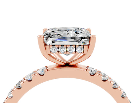 Rose gold Princess Cut Moissanite Pave Band Solitaire Ring with Four-Prong Setting_28