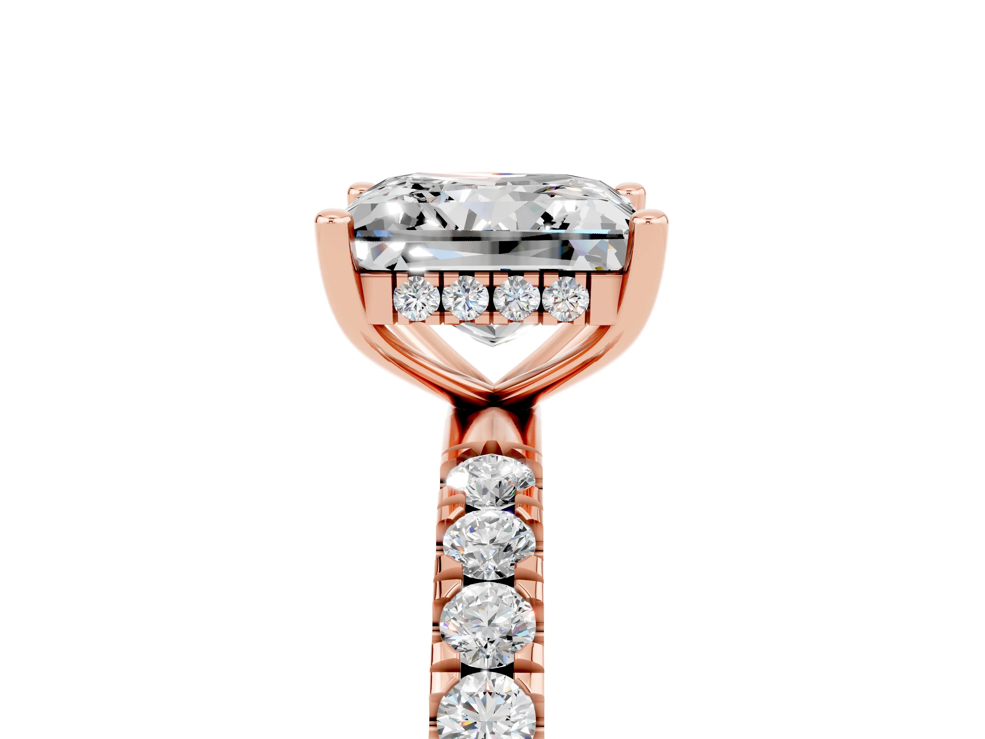 Rose gold Princess Cut Moissanite Pave Band Solitaire Ring with Four-Prong Setting_29