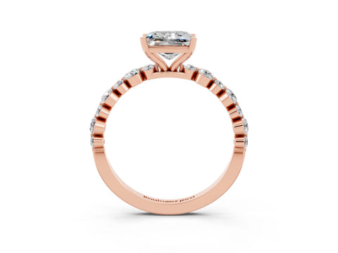 Rose gold Princess Cut Moissanite Prong Set Engagement Ring with Pavé Band_3