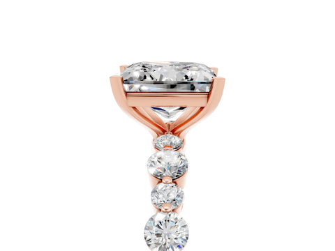 Rose gold Princess Cut Moissanite Prong Set Engagement Ring with Pavé Band_5