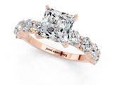Rose gold Princess Cut Moissanite Prong Setting with Side Stones on a Pave Band_1