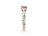 Rose gold Princess Cut Moissanite Prong Setting with Side Stones on a Pave Band_2