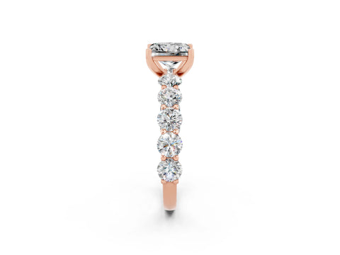 Rose gold Princess Cut Moissanite Prong Setting with Side Stones on a Pave Band_2