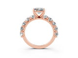 Rose gold Princess Cut Moissanite Prong Setting with Side Stones on a Pave Band_3