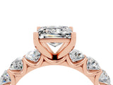Rose gold Princess Cut Moissanite Prong Setting with Side Stones on a Pave Band_4