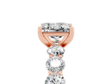 Rose gold Princess Cut Moissanite Prong Setting with Side Stones on a Pave Band_5