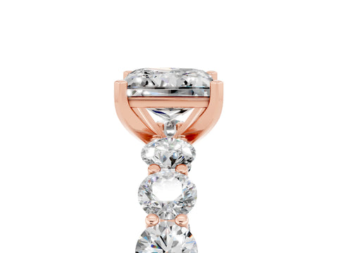 Rose gold Princess Cut Moissanite Prong Setting with Side Stones on a Pave Band_5