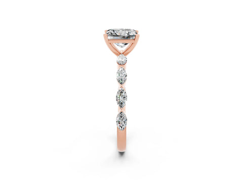 Rose gold Princess Cut Moissanite Ring with Marquise Side Stones and Prong Setting_2