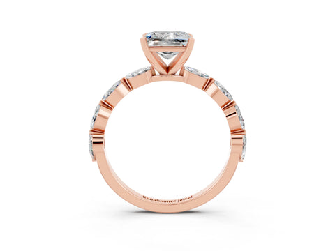 Rose gold Princess Cut Moissanite Ring with Marquise Side Stones and Prong Setting_3