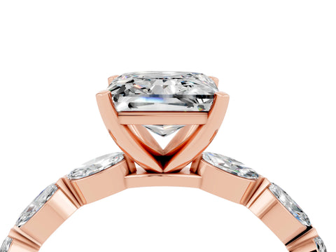 Rose gold Princess Cut Moissanite Ring with Marquise Side Stones and Prong Setting_4