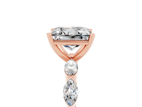 Rose gold Princess Cut Moissanite Ring with Marquise Side Stones and Prong Setting_5