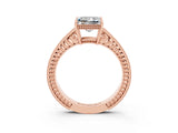Rose gold Princess Cut Moissanite Ring with Milgrain Pavé Band and Four-Prong Setting_15