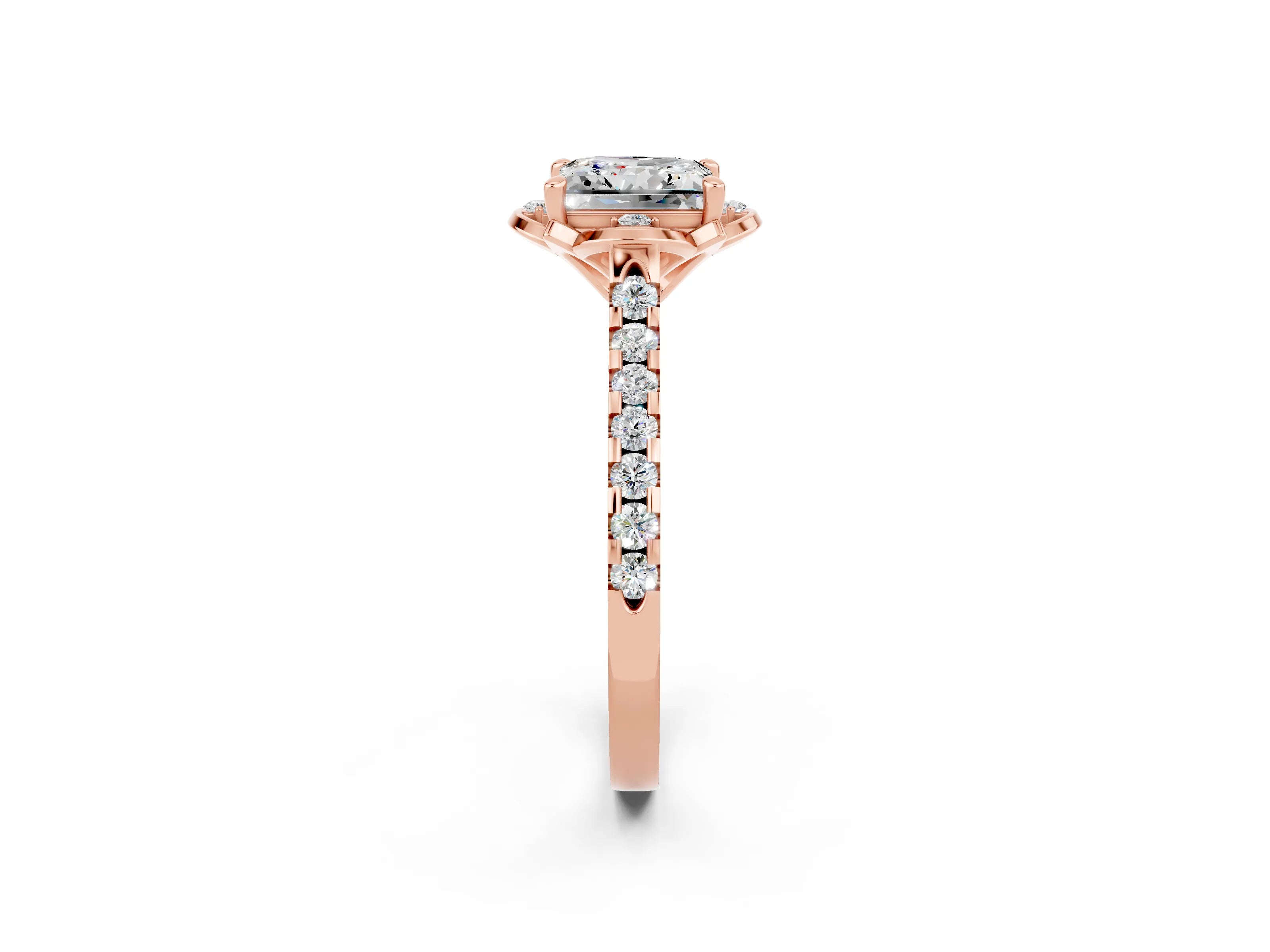 Rose gold Princess Cut Moissanite Ring with Pavé Band and Floral Prong Setting_2