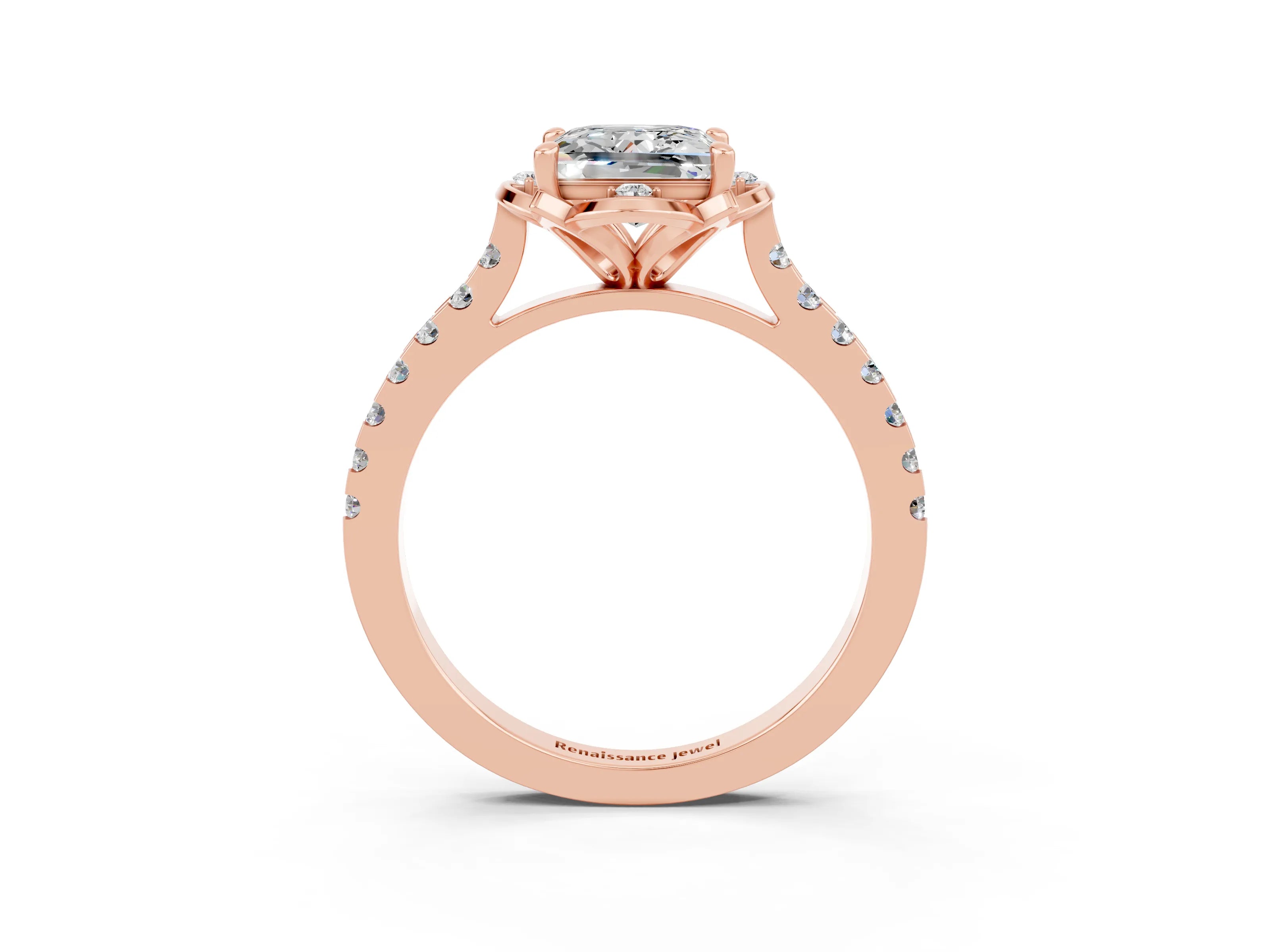 Rose gold Princess Cut Moissanite Ring with Pavé Band and Floral Prong Setting_3