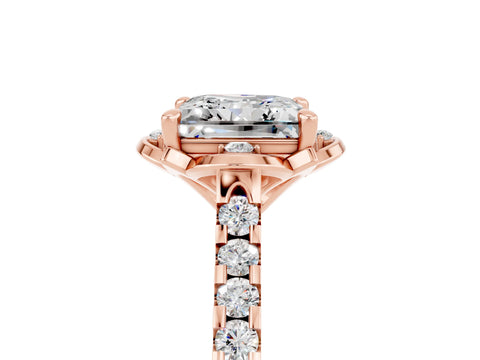 Rose gold Princess Cut Moissanite Ring with Pavé Band and Floral Prong Setting_5