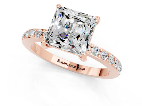 Rose gold Princess Cut Moissanite Ring with Pavé Band and Four-Prong Setting_1