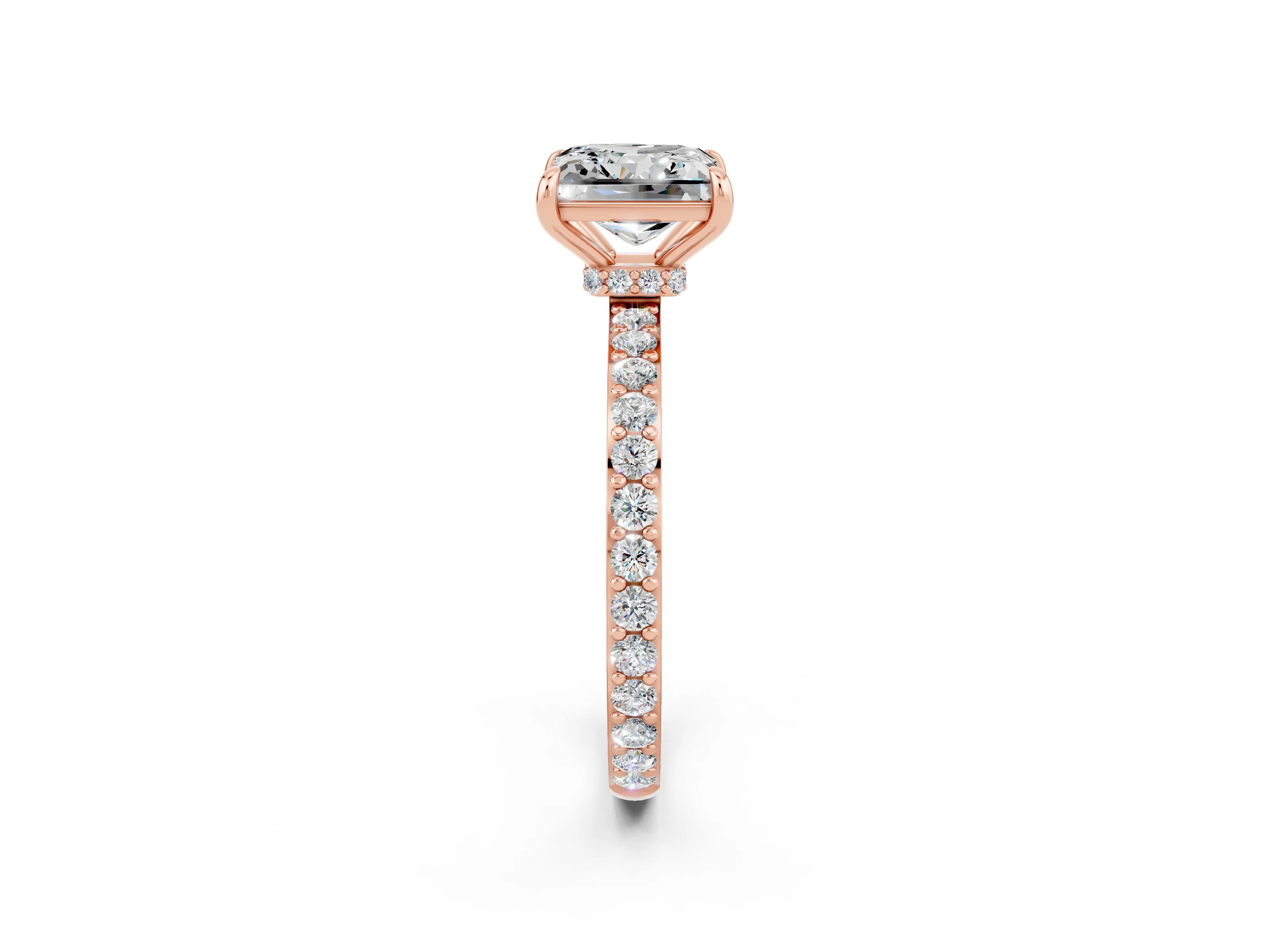 Rose gold Princess Cut Moissanite Ring with Pavé Band and Four-Prong Setting_2