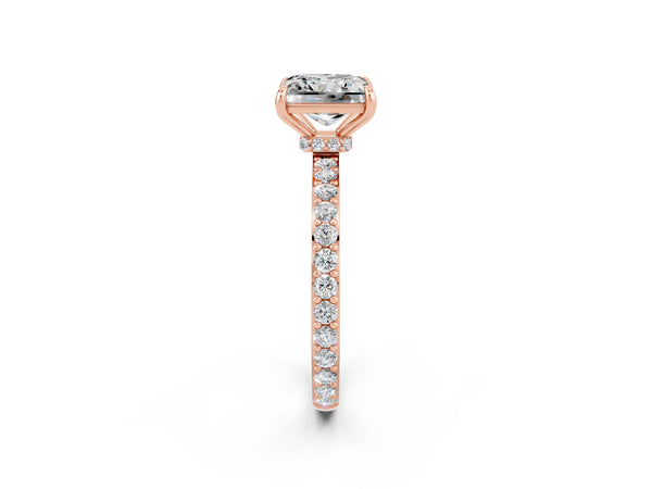 Rose gold Princess Cut Moissanite Pavé Engagement Ring with Round  Accents and Prong Setting