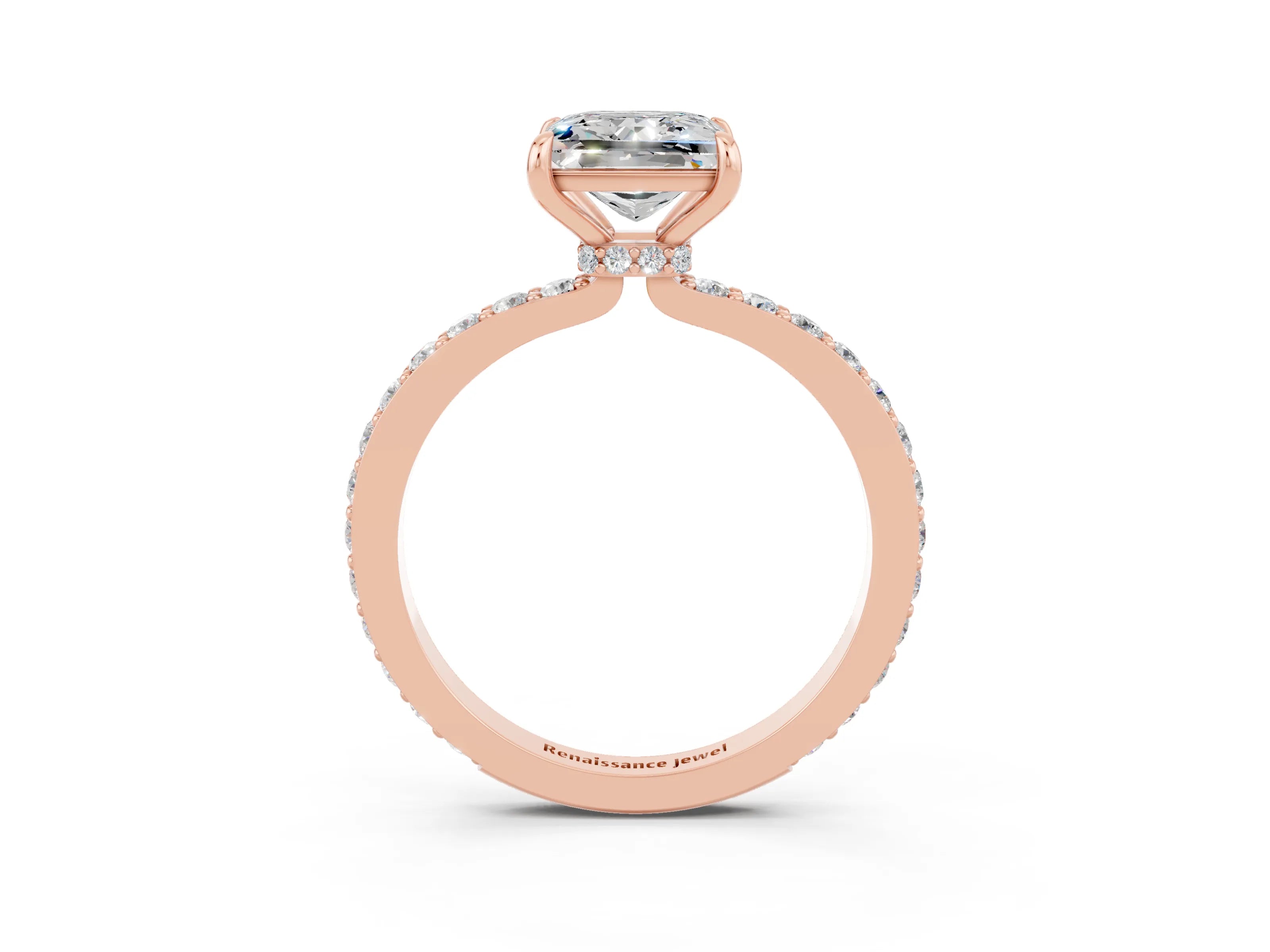 Rose gold Princess Cut Moissanite Ring with Pavé Band and Four-Prong Setting_3