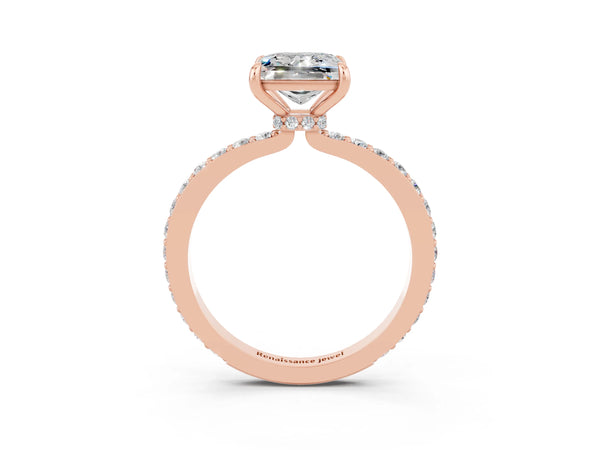 Rose gold Princess Cut Moissanite Pavé Engagement Ring with Round  Accents and Prong Setting