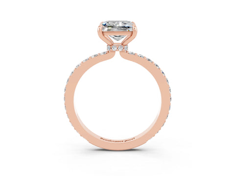 Rose gold Princess Cut Moissanite Ring with Pavé Band and Four-Prong Setting_3