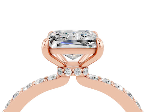 Rose gold Princess Cut Moissanite Ring with Pavé Band and Four-Prong Setting_4